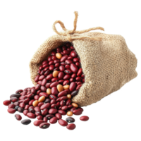 Spilled sack of red and brown beans creating a colorful display on a white surface, Spilled Sack Red and Brown Beans isolated on Transparent background png
