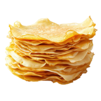 Delicate stack of thin crepes arranged on a Transparent background for culinary display, Stack thin crepes isolated on png