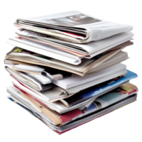 Stacked papers and magazines on a Transparent background showcasing various printed materials and layouts, Stack papers and magazines, background png