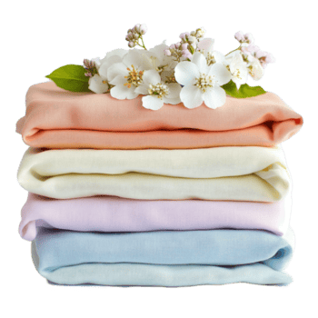 delicado pano pilhas adornado com florescendo flores dentro suave pastel cores crio uma sereno mostrar, pilha guardada guardada panos com flores em eles, transparente fundo png