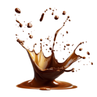 Brown chocolate or hot coffee splash creating a dynamic pattern on a Transparent background, Splash brown chocolate or hot coffee isolated on png