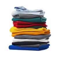 limpar \ limpo roupas pilha arranjado ordenadamente em uma transparente fundo para a organizado aparência, pilha do limpar \ limpo roupas branco fundo, isolado sólido fundo png