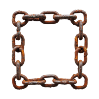 Rusty chain square isolated on Transparent background showcasing aged metal texture and industrial design, Rusty chain square isolated on png