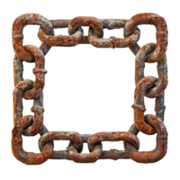 Rusty square chain frame isolated on Transparent background showcases weathered metal texture and unique design, Rusty chain square isolated on png