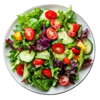 Fresh mixed salad with cherry tomatoes and cucumbers served on a white plate, salad in plate isolated on Transparent background png