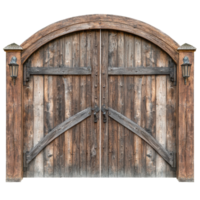 Rustic wooden gates with arched design isolated on Transparent background for decorative and architectural use, Rustic wooden gates with arched isolated on background or white backgroud png
