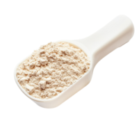Whey protein scoop filled with powder isolated on a clean Transparent background, whey protein in scoop isolated on background png
