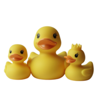 Family of cheerful rubber ducks in yellow colors arranged playfully on a simple background, Rubber Ducks Family png