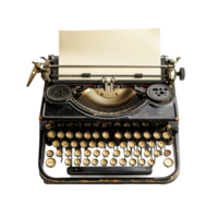 Vintage typewriter with blank paper ready for classic written expression in a cozy workspace, Vintage Typewriter With Paper, Classic Writing Tool for Creating Printed Documents, Transparent png