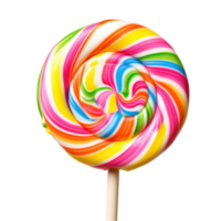 Colorful large round lollipop isolated on a Transparent background showcasing vibrant swirls and patterns, round colorful large lollipopisolated on backgroundbackground png