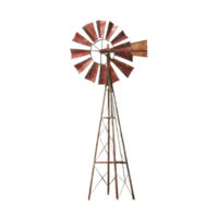 Rustic windmill stands tall against a vast desert sky under a soft white backdrop, Rustic Windmill Against a Desert Sky, Transparent background png