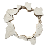 Large hole torn open in white wall exposing rough edges and cracked surface, Wall Torn Open, Revealing Hole.. Transparent background, background png