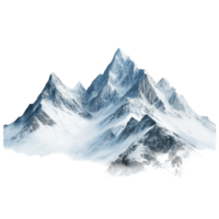 Snow capped mountains rising majestically against a white backdrop in winter's serene embrace, Snow capped mountains isolated on Transparent background, background png