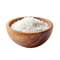 Salt contained in a wooden cup set against a clean Transparent background, showcasing a natural kitchen element, Salt in the wood cupisolated on background png