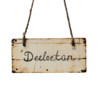 Wooden sign showing the word dedicated in simple script on a Transparent background, wooden sign with the word dedicated on it, background png