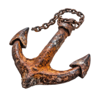 Rusty chain and abandoned anchor resting against a white backdrop illustrating maritime history, Rusty chain an abandoned anchor, Transparent background png