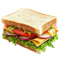 Freshly made sandwich on Transparent background with layers of lettuce, tomato, onion, and cheese, sandwichisolated on backgroundbackground png