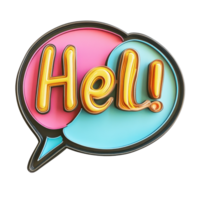 Speech bubble with colorful design and the word hello in bold, playful font on a Transparent background, speech bubble with the word hello in it, background png