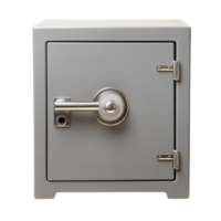 Secure safe box with metallic lock and hinges on clean Transparent background for storage and protection, Safe box isolated on png
