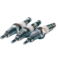 Spark plugs arranged neatly on a Transparent background showcasing their metallic and ceramic components, spark plugs, background png