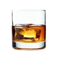 Enjoying smooth whiskey served in a glass with ice on a bright Transparent background, whiskey in glassisolated on background png