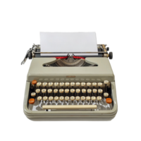 Vintage typewriter with blank paper ready for creative writing at a modern workspace, Vintage Typewriter With Paper, Classic Writing Tool for Creating Printed Documents, Transparent background png