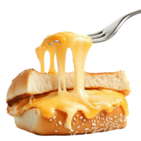 Cheese sandwich with luscious sauce being enjoyed with a fork at a casual dining spot, sandwich with cheese and sauce being eaten with a fork, Transparent background, background png