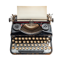 Classic vintage typewriter with blank paper on top ready for creative writing, Vintage Typewriter With Paper, Classic Writing Tool for Creating Printed Documents, Transparent background png