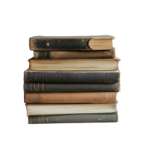 Stacked old books on a wooden table with a simple Transparent background, stack old books sitting on a wooden table, background png