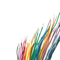 Colorful electrical wires arranged on a white surface for crafting or wiring projects, row colored electrical wires on a white surface, Transparent background png