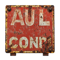 Rusty red caution sign displayed against a Transparent background highlighting warning context, Rusty Red Caution Sign, background png