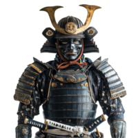 Samurai armor with helmet and katana displayed against a Transparent background, Samurai Armor with Helmet and Katana, png
