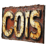 Rusty sign displaying the word cost with faded white paint on a weathered background, rusty sign with the word cost painted on it, Transparent background png