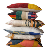 Stack of colorful decorative pillows arranged neatly against a plain background, Stack Pillows png