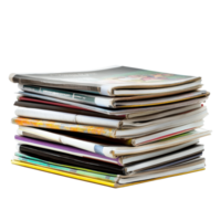 Magazines stacked neatly on a Transparent background ready for reading or organizing, Stack magazines on background png