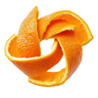 Spiral twist of vibrant orange peel isolated on clean Transparent background showcasing freshness and texture, Spiral orange peel twist isolated on png
