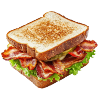 Sandwich featuring crispy bacon and fresh lettuce on toasted bread isolated against a Transparent background, sandwich with bacon isolated on background png