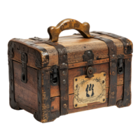 Wooden trunk with lock and foot sign adds rustic charm to any space, wooden trunk with a lock and a sign that says foot, Transparent background png