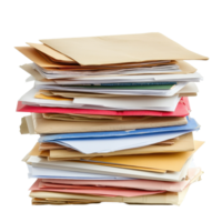Stacked envelopes and documents on a clean Transparent background ready for sorting and organizing, Stack Envelopes , Files , Documents, background png