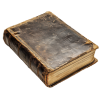 Old leather-covered book resting on a Transparent background showcasing its worn texture and history, very old book with a leather cover, background png