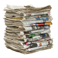 Stacks of recycled newspapers ready for processing in an eco-friendly initiative at a local facility, Stack newspapers recycling isolated knowledge documentation daily news png