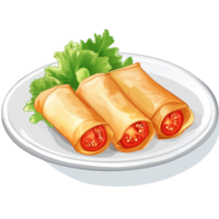 Delightful spring rolls served on a pristine white plate with fresh ingredients in a modern setting, Spring rolls food in a plateisolated on Transparent background png