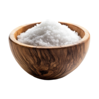 Natural salt in a wooden cup displayed against a clean Transparent background for culinary use, Salt in the wood cupisolated on background png