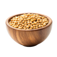 Soy beans in wooden bowl on a clean Transparent background showcasing natural food ingredients, Soy beans in wood bowl isolated on background png