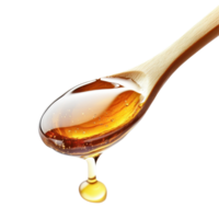 Spoonful of golden honey dripping from a wooden spoon against a clean Transparent background, spoon honey with a liquid drop, background png