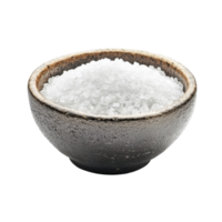 Ceramic bowl filled with salt placed against a Transparent background for culinary use, salt in ceramic bowlisolated on background png