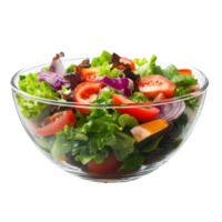 Fresh garden salad in a glass bowl with crisp vegetables on a neutral background, Salad in glass bowl isolated on Transparent background png