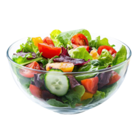 Fresh garden salad served in a clear glass bowl against a Transparent background, Salad in glass bowl isolated on background png