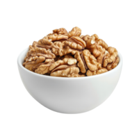 Fresh walnuts in a white bowl on a clean Transparent background for healthy snacking and cooking, Walnuts in white bowl isolated on background png