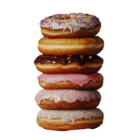 Colorful stack of five delicious donuts on a marble surface with a soft background, Stack Donuts png